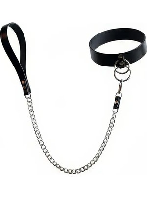 MOTTO10 Butik Siyah Choker Geniş Deri Halka Detaylı Zincirli - APFT246