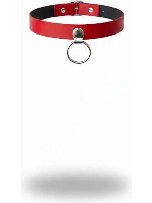 MOTTO10 Butik Kırmızı Choker Suni Deri Metal Halka Detaylı Gerdanlık - APFT519