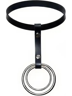 MOTTO10 Butik Siyah Choker Kalın Deri Halka Detaylı - APFT414