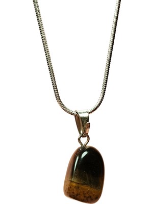 FRY Kaplan Gözü Doğal Taşı Zincirli El Yapımı Kolye Uç: 2 cm Zincir: 20 cm Kutulu