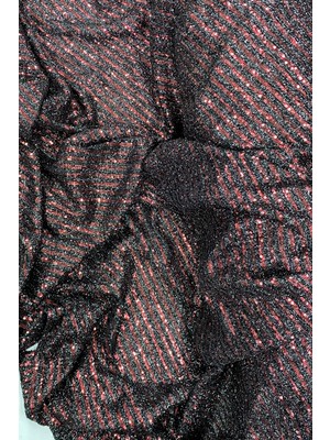 FRY Sakallı Çizgili Pullu Kumaş Pullu Payet Kumaş Abiye Nişan Düğün Siyah Bordo