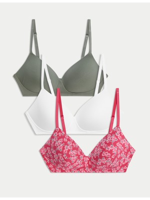 Marks & Spencer 3'lü Destekli Pamuklu T-Shirt Sütyeni Seti