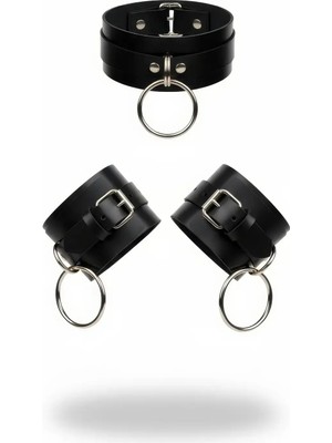 MOTTO10 Butik Siyah Choker Metal Halka Detaylı Kalın Deri - APFT241