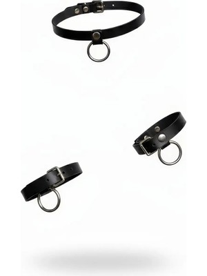 MOTTO10 Butik Siyah Choker O Halka Detaylı Deri Kolye - APFT239