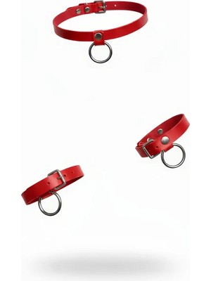 MOTTO10 Butik Kırmızı Choker Deri Halka Detaylı Boyunluk - APFT239