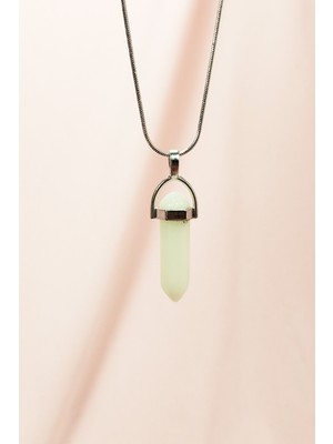 FRY Kedi Gözü Doğal Taşı Zincirli El Yapımı Tasarımlı Kolye Uç: 3,5 cm Zincir: 20 cm Kutulu