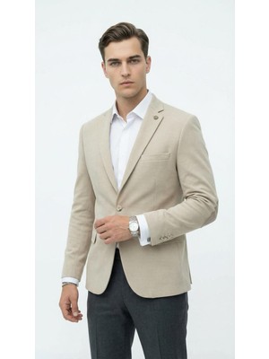 Plus Scorpion Erkek Kolu Yamalı Blazer Ceket – Taş Renk, Italyan Kesim Slim Fit, Şık Tasarım