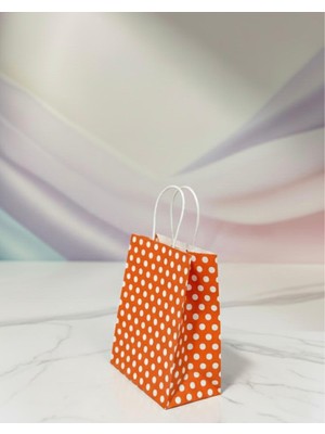 Aybaş Kağıtçılık 1.kalite 18X24 cm ( 5 Adet ) Turuncu Renk Beyaz Benekli Kraft Kağıt Çanta,hediye Poşeti,hediye Paketi