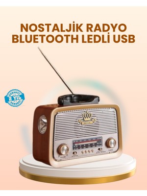FRY Eskitme Tasarımlı Ahşap Bluetooth Radyo LED Aydınlatmalı