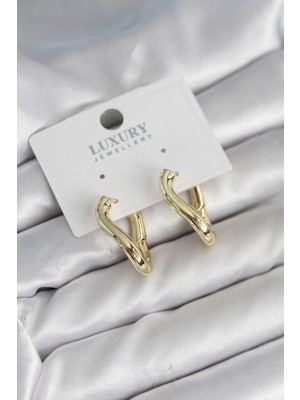 Gold Renk Eğik Halka Model Pirinç Kadın Küpe - Lisinya