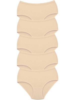 FRY 5 Adet Tutku Kadın Yüksek Bel Bato Kalın Lastik Külot Ten