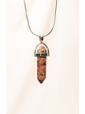 FRY Kantaşı Doğal Taşı Zincirli El Yapımı Tasarımlı Kolye Uç: 3,5 cm Zincir: 20 cm Kutulu