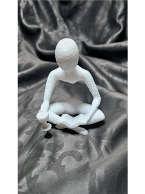Atölye Matris Şarap Kadehli Kitap Okuyan Heykel Biblo Dekoratif Obje 10 cm Yükseklik 3D Baskı Pla Plastik