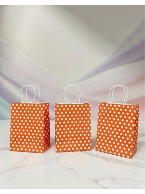 Aybaş Kağıtçılık 1.kalite 18X24 cm ( 15 Adet ) Turuncu Renk Beyaz Benekli Kraft Kağıt Çanta,hediye Poşeti,hediye Paketi