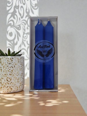 Artnest Mavi Şamdan Mumu, Mavi Mum 2 li Set, Özel Günler, Dekoratif Mumlar, Hediyelik, Yılbaşı