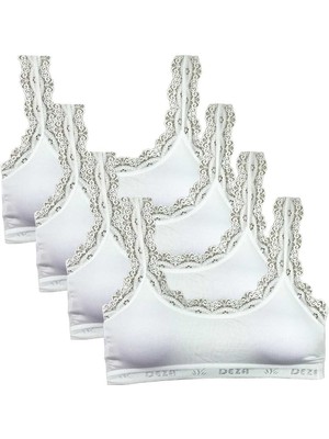 FRY 4 Adet Dantel Nakış Işlemeli Pedli Bambu Kadın Büstiyer Beyaz