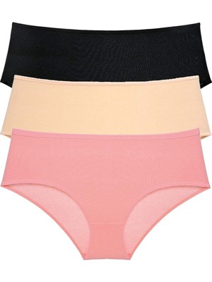 FRY 3 Adet Kadın Yüksek Bel Bato Külot Siyah Ten Pudra