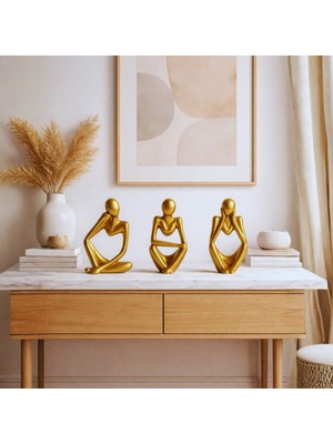 Nevhan Sanat  Ev & Ofis Dekoru – Gold 3’lü İnsan Figürü Seti | El Yapımı Minimalist Heykel Takımı