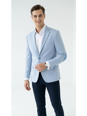 Plus Scorpion Erkek Kolu Yamalı Blazer Ceket – Bebe Mavi Renk, Italyan Kesim Şık ve Modern Tasarım