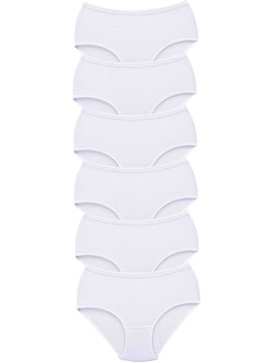 FRY 6 Adet Tutku Kadın Yüksek Bel Bato Kalın Lastik Külot Beyaz