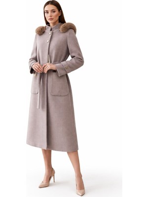 Esin Giyim Pötikare Dokulu Çıkarılabilir Kapüşonlu Kaşe Kaban