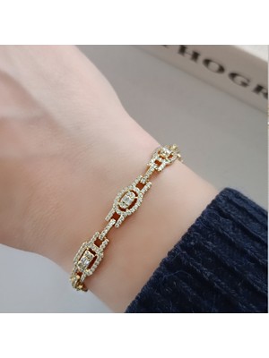 Lente Aksesuar Gold Baget ve Yuvarlak Full Zirkon Taşlı Lüks Bileklik - 14K Altın Kaplama Xuping