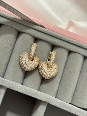 Rosegold Xuping Full Taş Kalpli Küpe