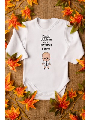 Overoz Patron Bebek Küçük Olabilirim Ama Patron Benim Baskılı Uzun Kollu Body Zıbın 5206