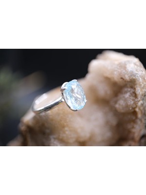 Aries 2.47CT 10X7.8MM Oval Natural Unheated Blue Akuamarin 925 Ayar Gümüş Yüzük