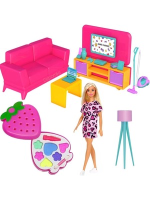 Oyuncakzade Bebek Oyuncak Aksesuarlı Oturma Odası Çilek Makyaj Seti Kız