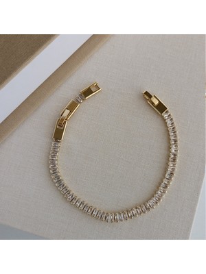 Lente Aksesuar Gold Full Baget Zirkon Taşlı Lüks Su Yolu Bileklik - 14K Altın Kaplama Xuping