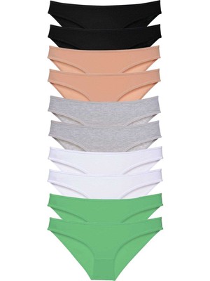FRY 10 Adet Süper Eko Set Likralı Kadın Slip Külot Siyah Ten Gri Beyaz Yeşil