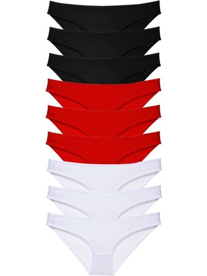 FRY 9 Adet Süper Eko Set Likralı Kadın Slip Külot Siyah Kırmızı Beyaz
