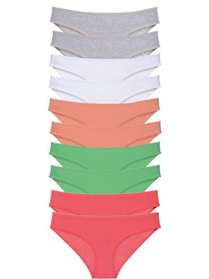 FRY 10 Adet Süper Eko Set Likralı Kadın Slip Külot Gri Beyaz Pudra Yeşil Fuşya
