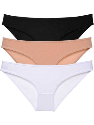 FRY 3 Adet Süper Eko Set Likralı Kadın Slip Külot Siyah Ten Beyaz