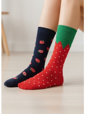 Carnaval Socks Sağlı Sollu Çilek Desenli Soket Çorap 2’li Set – %85 Pamuk, 36-42 Numara (2 Çift)