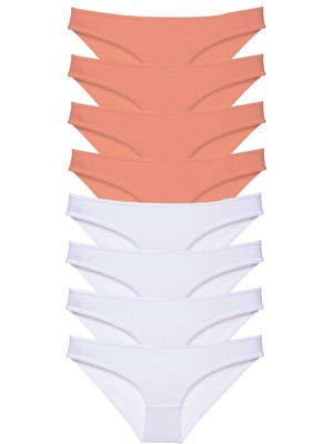 FRY 8 Adet Eko Set Likralı Kadın Slip Külot Pudra Beyaz