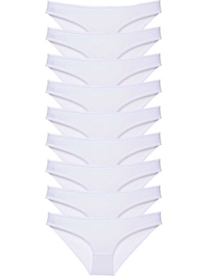FRY 9 Adet Süper Eko Set Likralı Kadın Slip Külot Beyaz