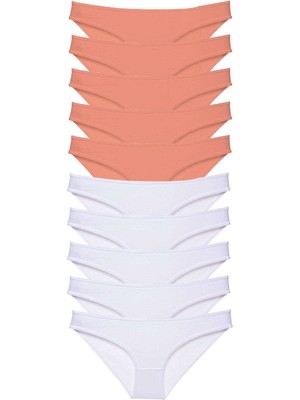 FRY 10 Adet Eko Set Likralı Kadın Slip Külot Pudra Beyaz