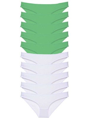 FRY 10 Adet Eko Set Likralı Kadın Slip Külot Yeşil Beyaz