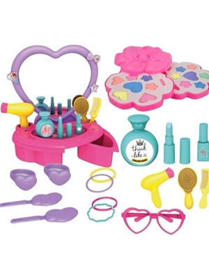 Oyuncakzade Aksesuarlı Masa Üstü Güzellik Masası Sürülebilir 2 Katlı Makyaj Oyunu Kız Oyuncak Seti