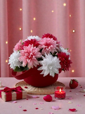 Neşeli Çiçekler Apay Çiçek Buketi Özel Tasarım Ev Süsleri 30X35CM Silindir Kutuda Sevgililer Günü Hediyelik