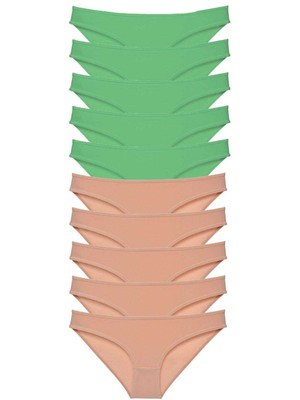 FRY 10 Adet Süper Eko Set Likralı Kadın Slip Külot Yeşil Ten