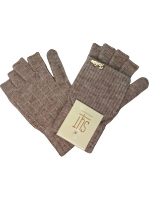 Spteks Suyutti Bayan Yetişkin Orta Bej Renk Fashion Yazılı Figürlü Kışlık Örme Eldiven