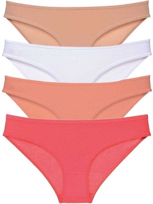 FRY 4 Adet Süper Eko Set Likralı Kadın Slip Külot Ten Beyaz Pudra Fuşya