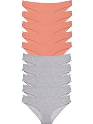 FRY 10 Adet Süper Eko Set Likralı Kadın Slip Külot Pudra Gri