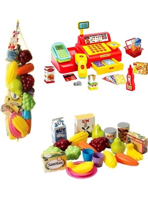 Oyuncakzade Süper Market Yazar Kasası ve Filede Oyuncak Meyveler Oyuncak Oyun Seti Set