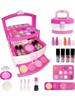 Oyuncakzade Oyuncak Makyaj Çantası Sürülebilir Çocuk Makyaj Set + Gerçek Makyaj Aynası + Aksesuarlar