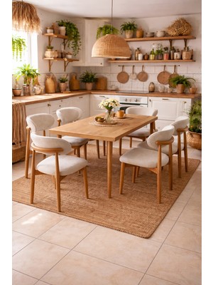 Lif Mobilya 6 Kişilik Polo Sandalye Yemek Takımı Mdf Masa Doğal Ahşap Renk