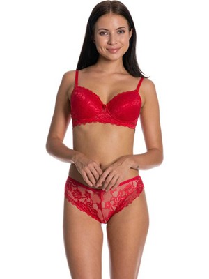 FRY Dolgusuz Full Dantelli Sütyen Takımı Kırmızı